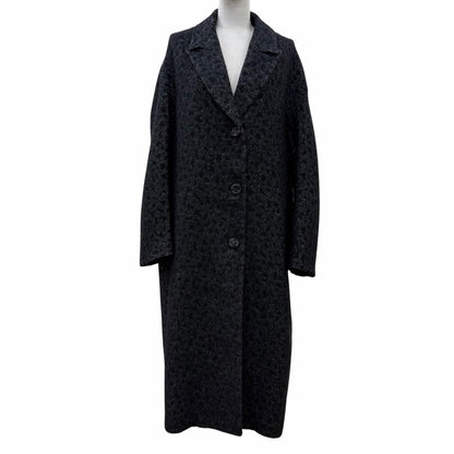 Fendi Virgin Wool Silk Blend Animal Pattern Long Coat Black 38