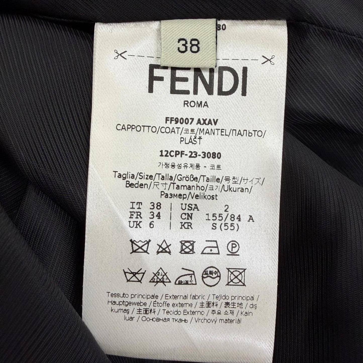 Fendi Virgin Wool Silk Blend Animal Pattern Long Coat Black 38 — view 7