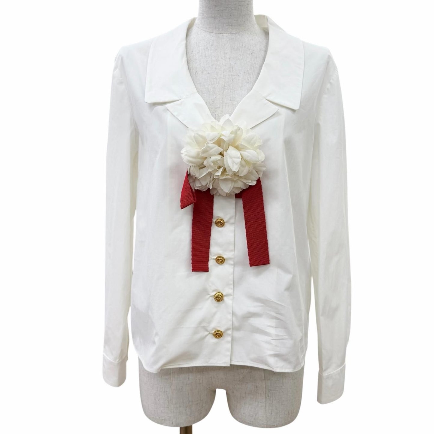 Gucci Cotton 100% Open Color Interlocking Gold Button Flower Ribbon Brooch Long