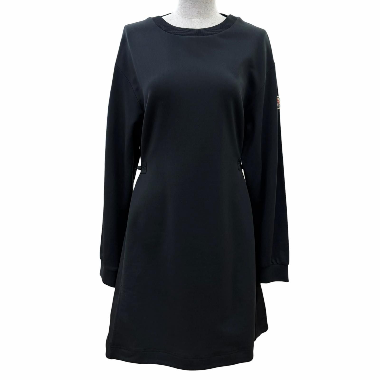 Moncler Vestito Cotton 100% Logo Patch Long Sleeve Dress Black XS