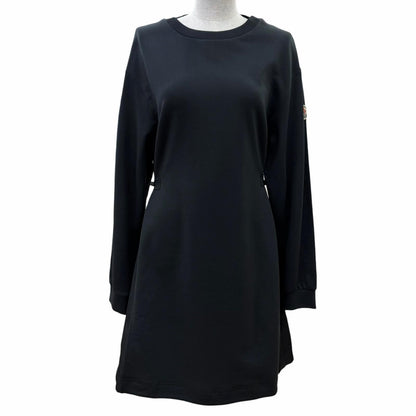 Moncler Vestito Cotton 100% Logo Patch Long Sleeve Dress Black XS