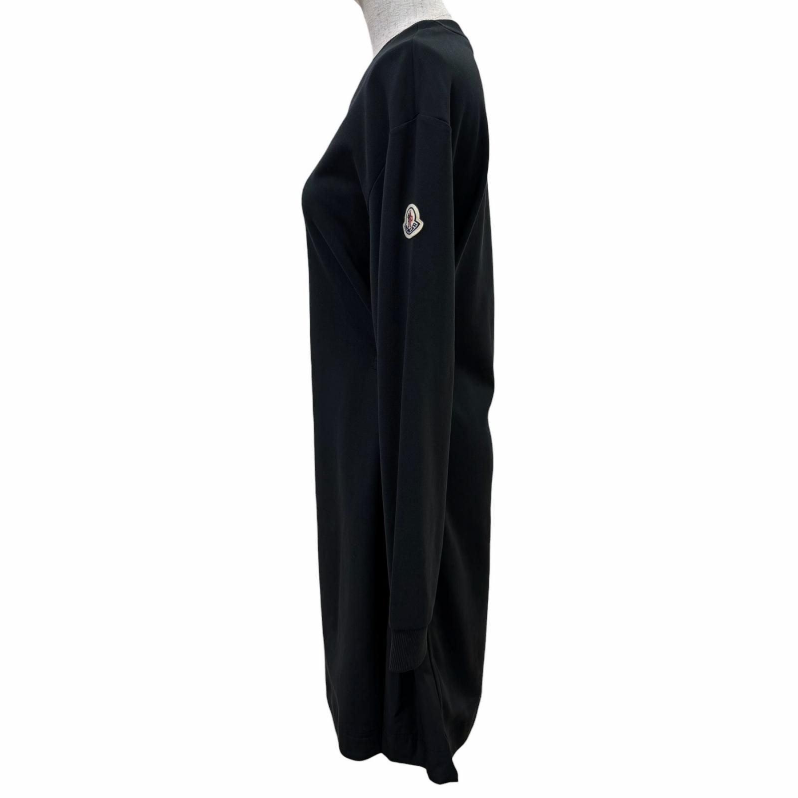 Moncler Vestito Cotton 100% Logo Patch Long Sleeve Dress Black XS — view 2