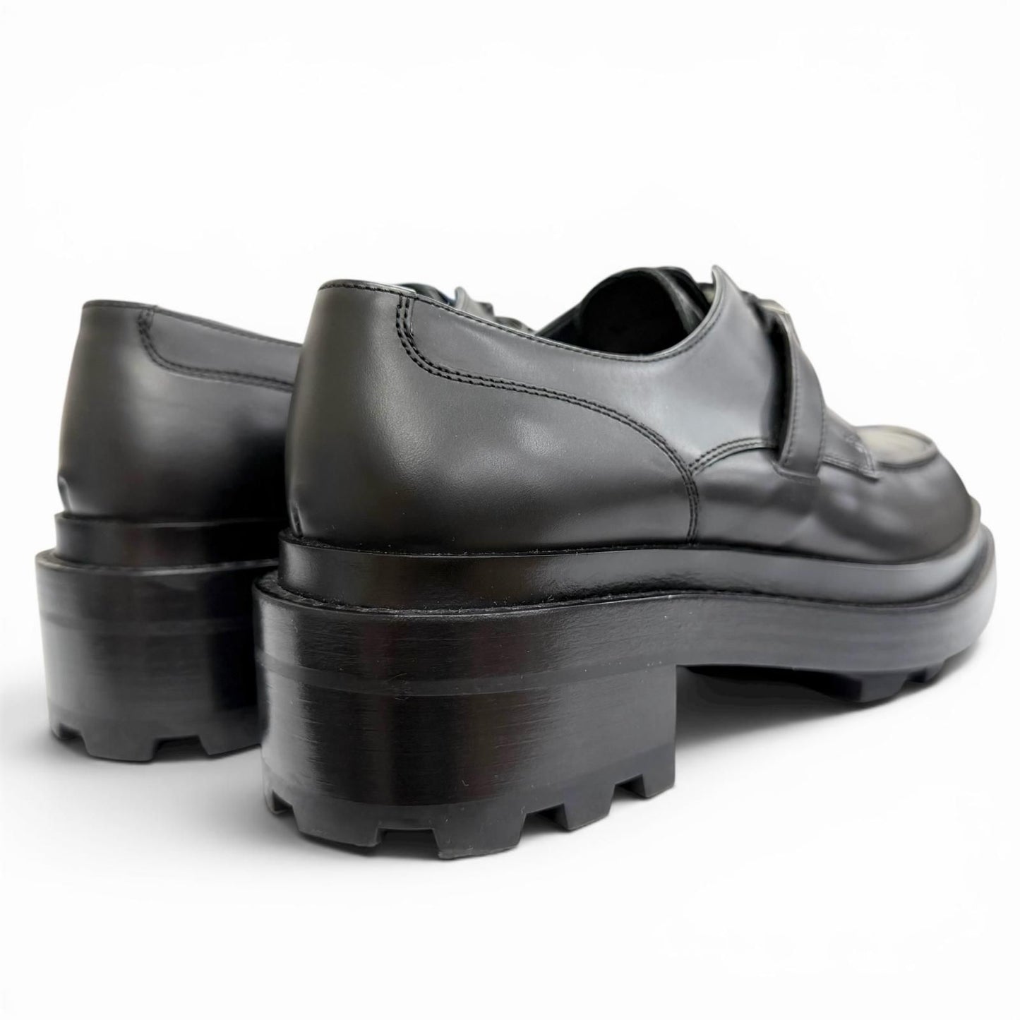 Hermes First Silver Kelly Buckle Derby Shoes Leather Loafers Black — view 6