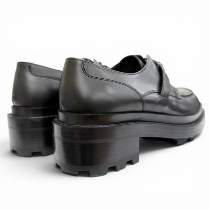 Hermes First Silver Kelly Buckle Derby Shoes Leather Loafers Black — view 6