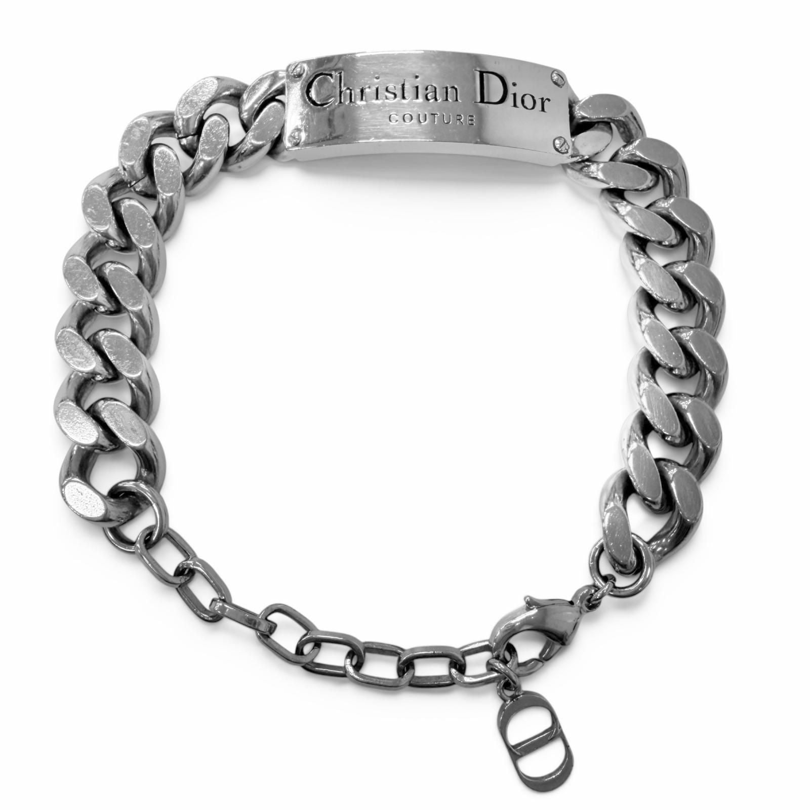Dior Couture Logo Plate Chain Bracelet Silver Male