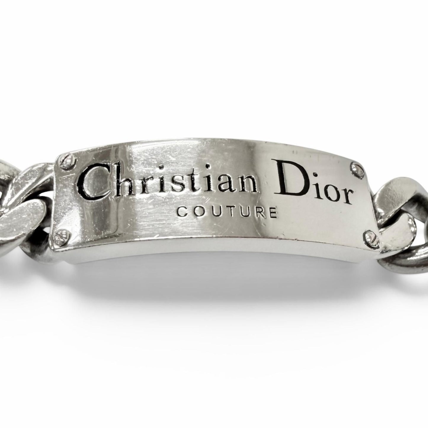Dior Couture Logo Plate Chain Bracelet Silver Male — view 3