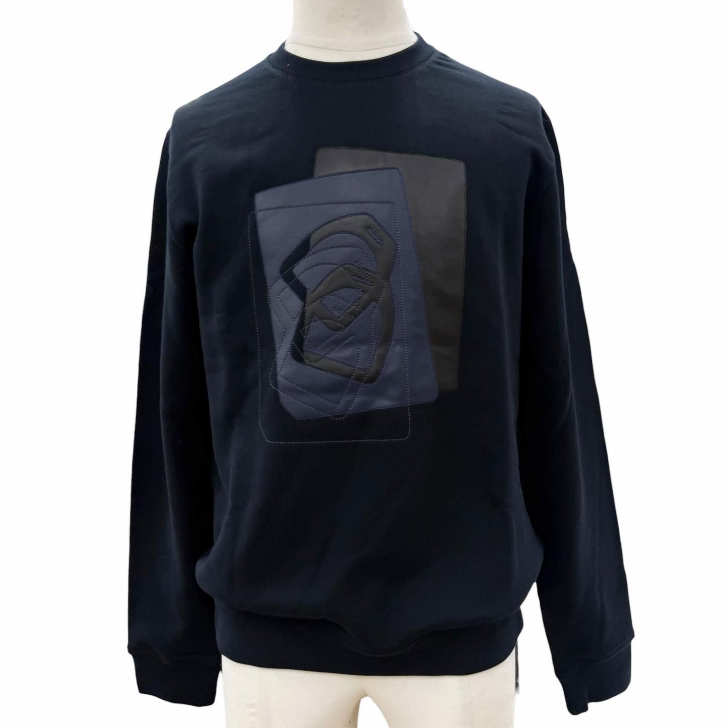 Hermes Etriers Decales Cotton 100% Leather Patch Crew Neck Brushed Lining