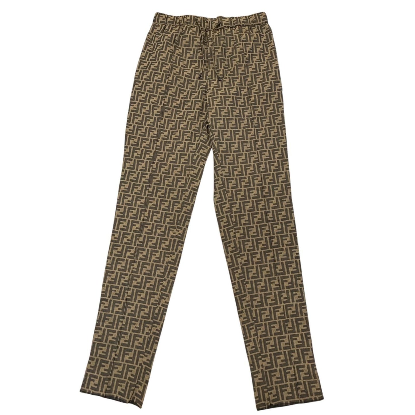 Fendi FF Logo Zucca Pattern Patch Pleated Trousers Easy Pants Brown 50