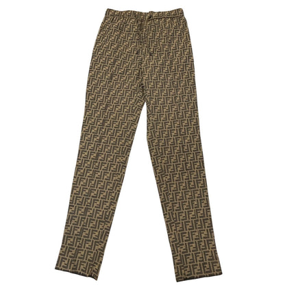 Fendi FF Logo Zucca Pattern Patch Pleated Trousers Easy Pants Brown 50