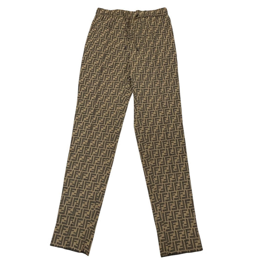 Fendi FF Logo Zucca Pattern Patch Pleated Trousers Easy Pants Brown 50