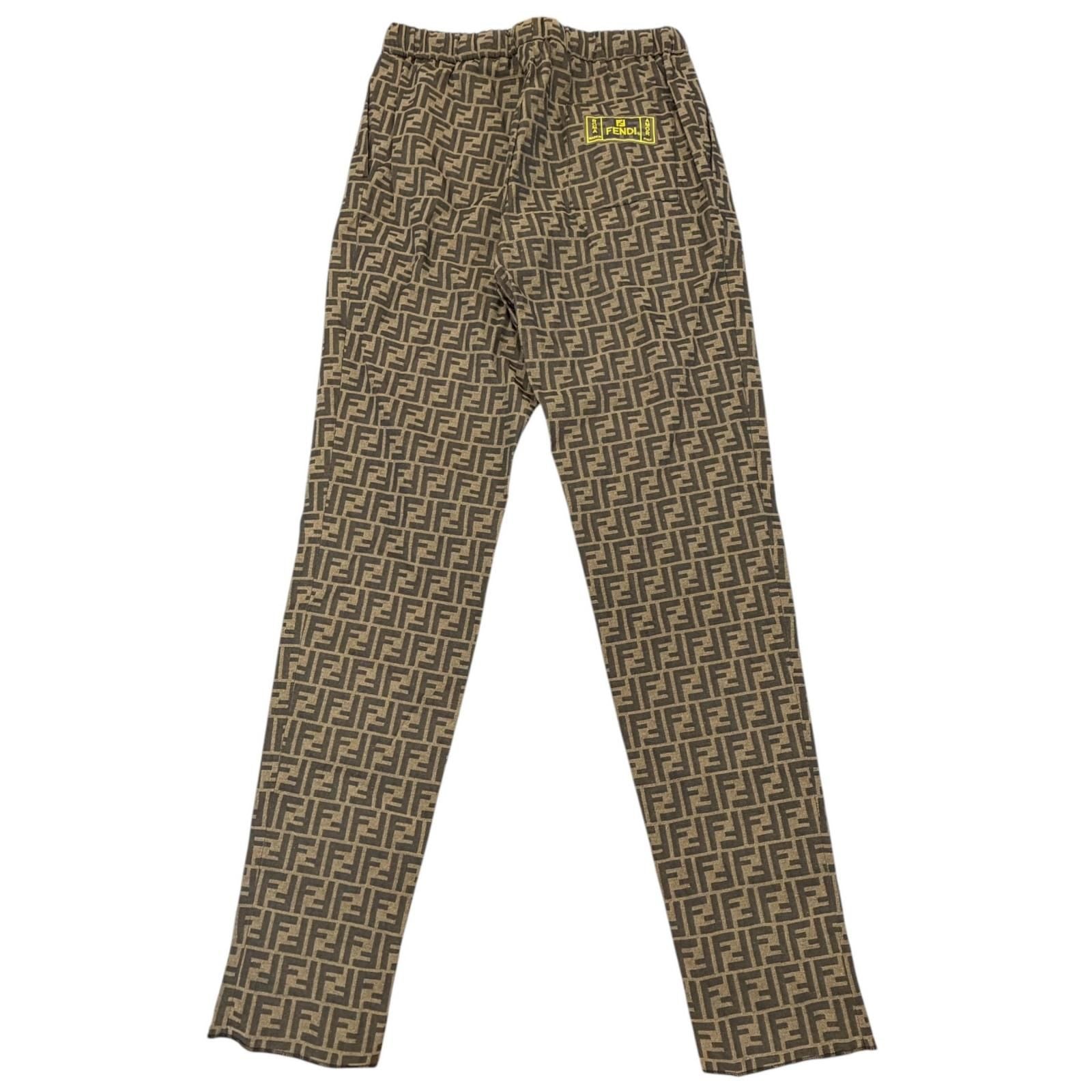 Fendi FF Logo Zucca Pattern Patch Pleated Trousers Easy Pants Brown 50 — view 2