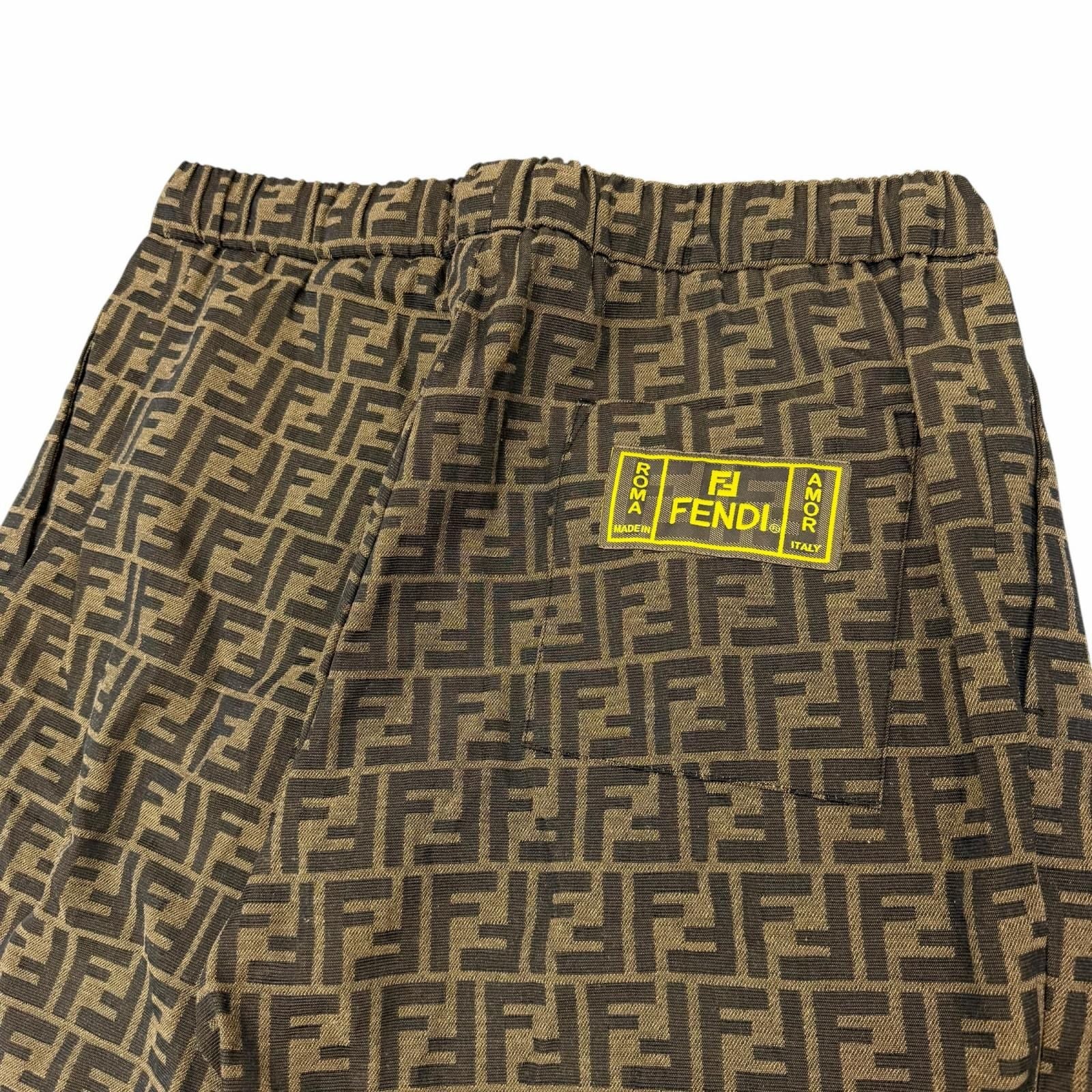 Fendi FF Logo Zucca Pattern Patch Pleated Trousers Easy Pants Brown 50 — view 4