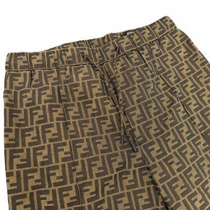 Fendi FF Logo Zucca Pattern Patch Pleated Trousers Easy Pants Brown 50 — view 3