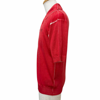 Prada Cashmere Virgin Wool Logo Embroidery Lightweight Short Sleeve Knit Polo — view 3