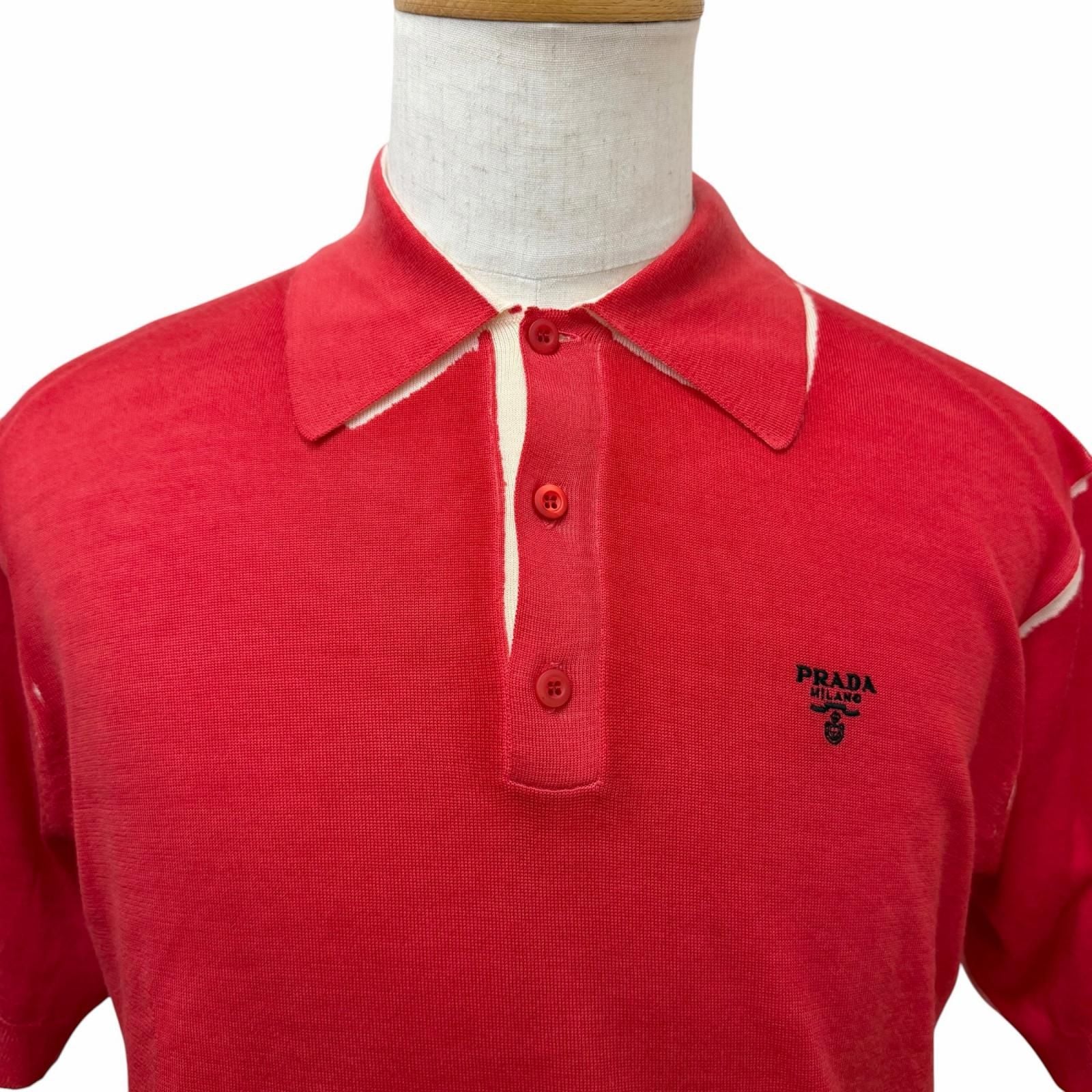 Prada Cashmere Virgin Wool Logo Embroidery Lightweight Short Sleeve Knit Polo — view 2