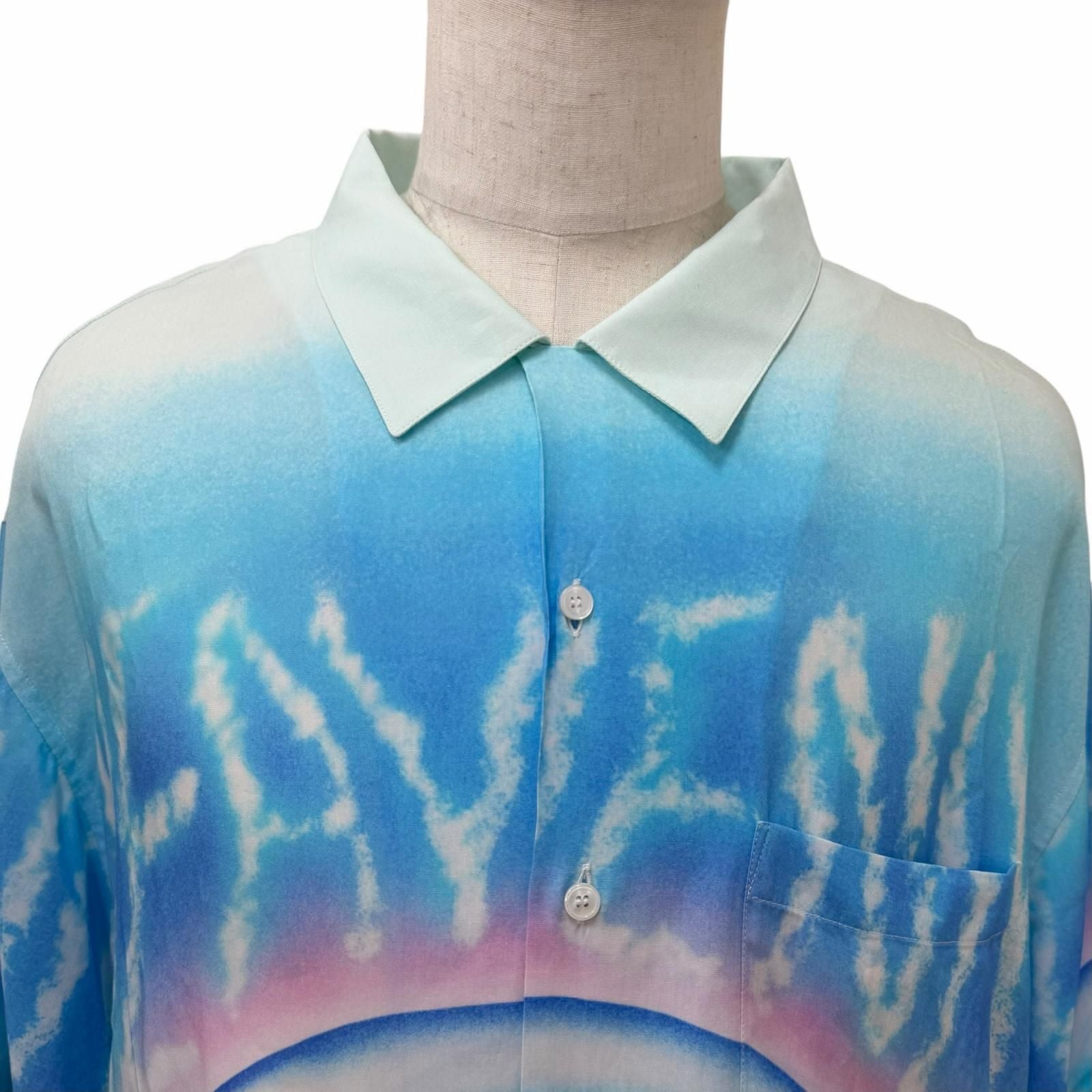 Celine Artist Print Marcelo Lovin Loose Short Sleeve Hawaiian Shirt Light Blue — view 2