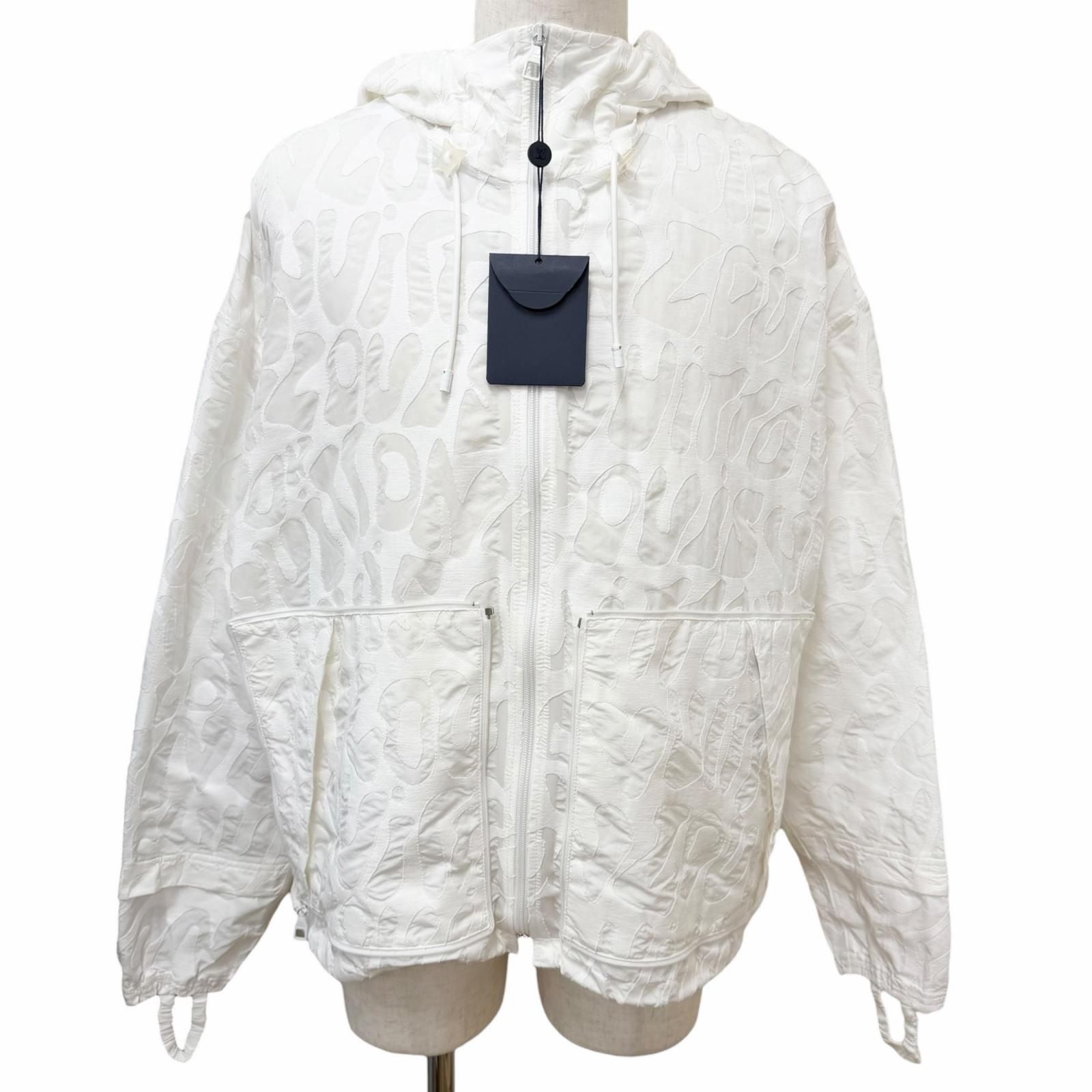 Louis Vuitton Logo Allover Pattern Packable Light Zip Up Jacket Hoodie White 48