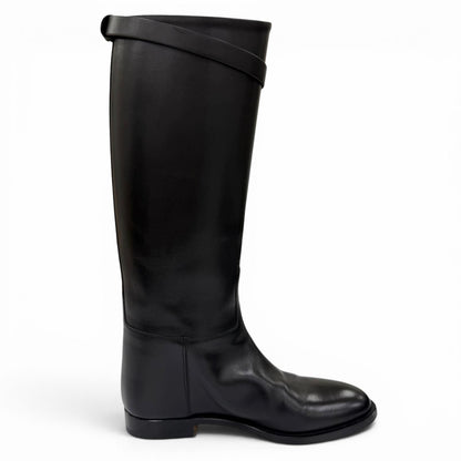 Hermes Silver Kelly Buckle Leather Jumping Boots Long Black — view 6