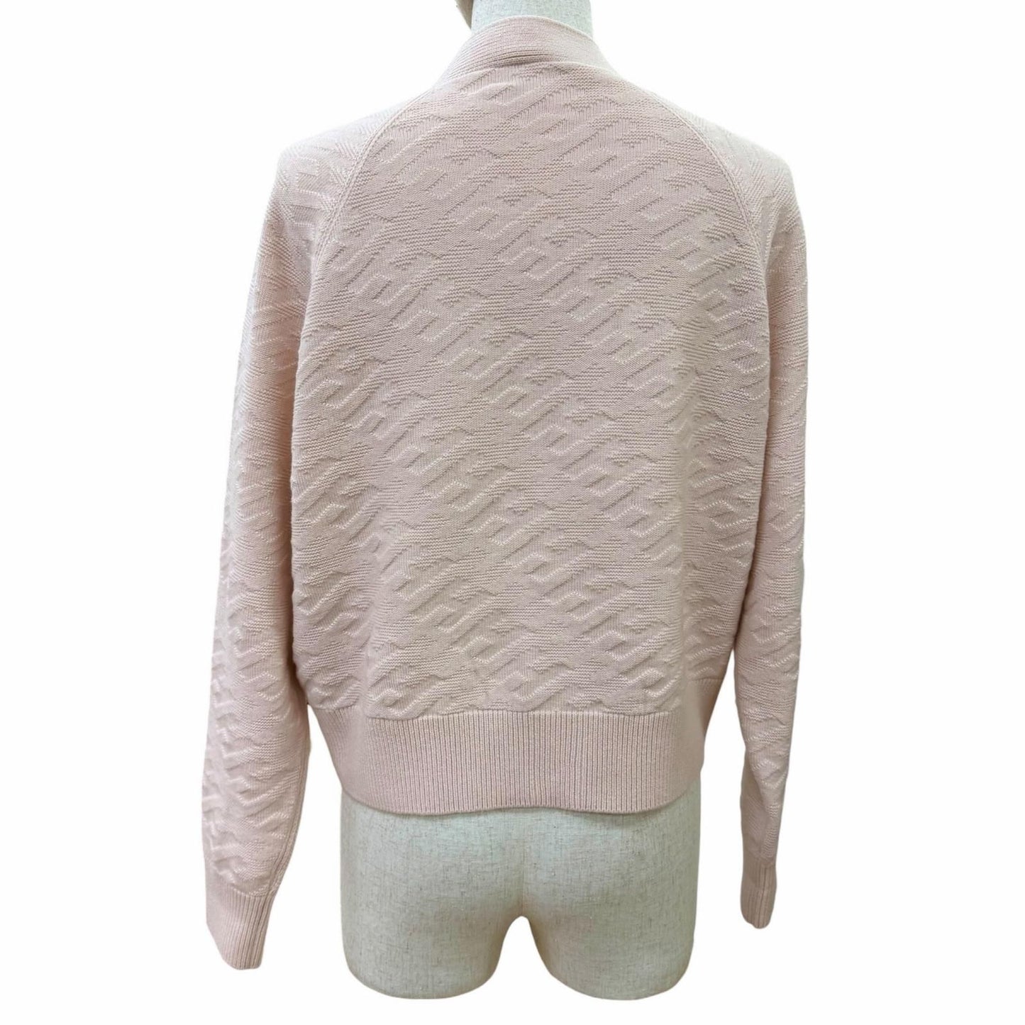 Hermes Wool Logo Buttoned Jacquard Long Sleeve Knit Cardigan Pink 38 — view 3