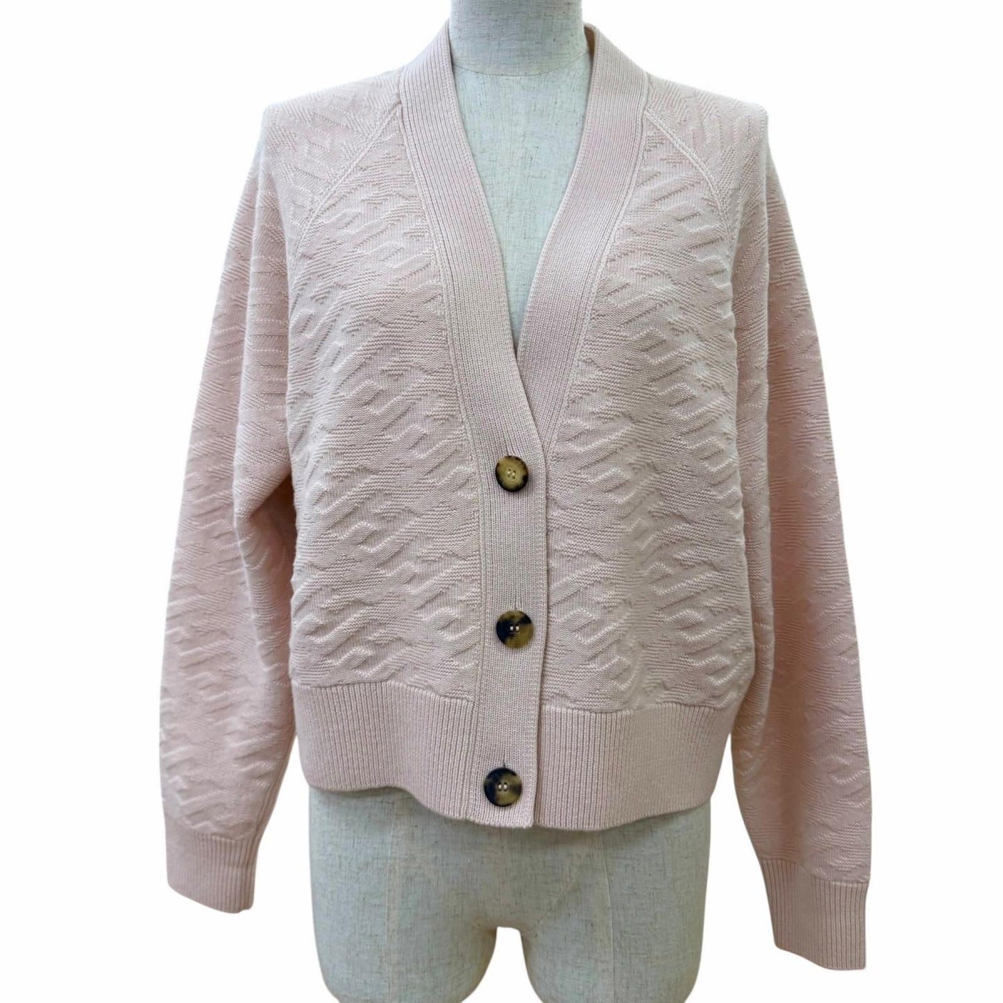 Hermes Wool Logo Buttoned Jacquard Long Sleeve Knit Cardigan Pink 38