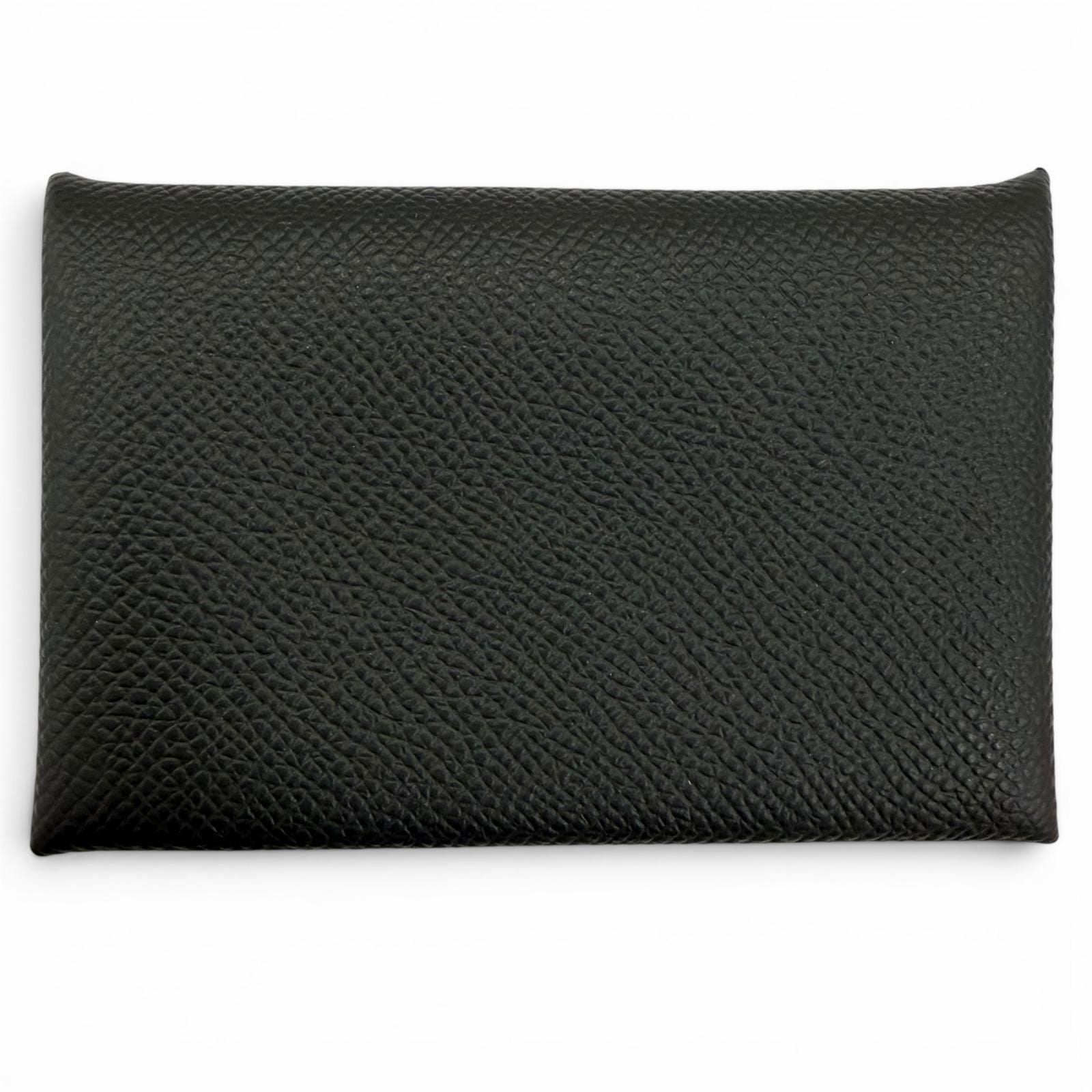 Hermes Calvi Veau Epsom Silver Card Case Black