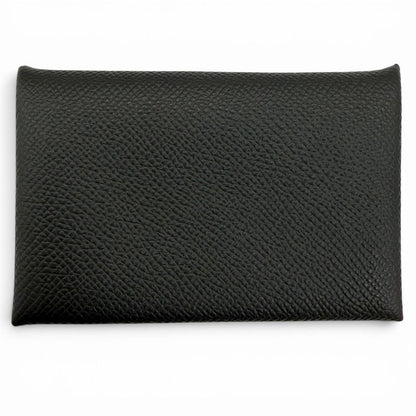 Hermes Calvi Veau Epsom Silver Card Case Black