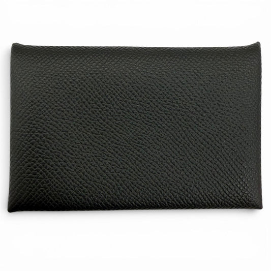Hermes Calvi Veau Epsom Silver Card Case Black