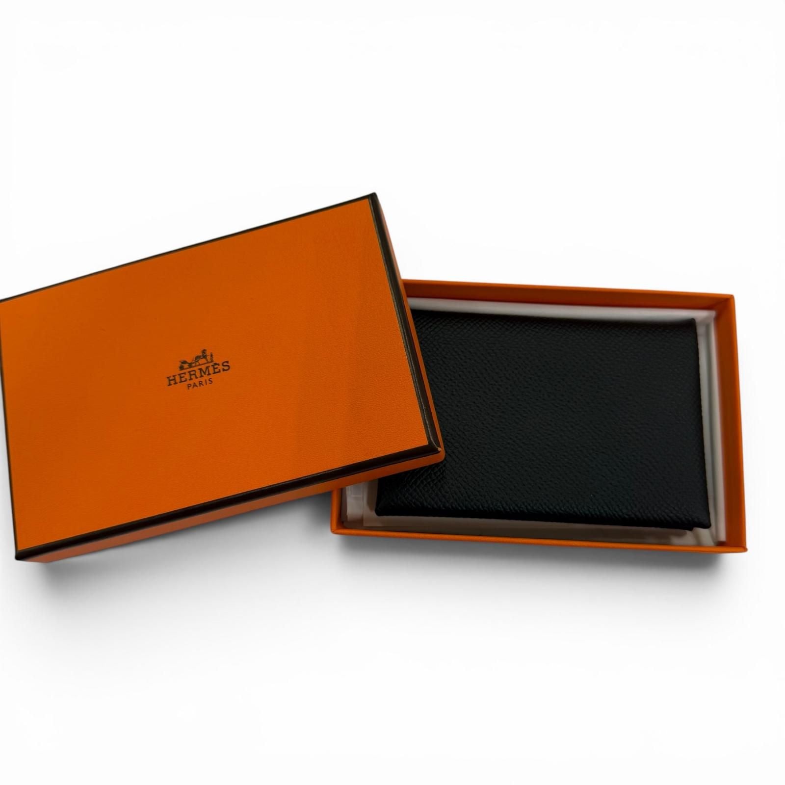Hermes Calvi Veau Epsom Silver Card Case Black — view 2