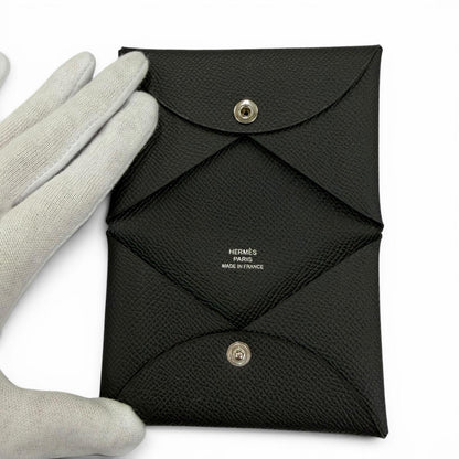 Hermes Calvi Veau Epsom Silver Card Case Black — view 6