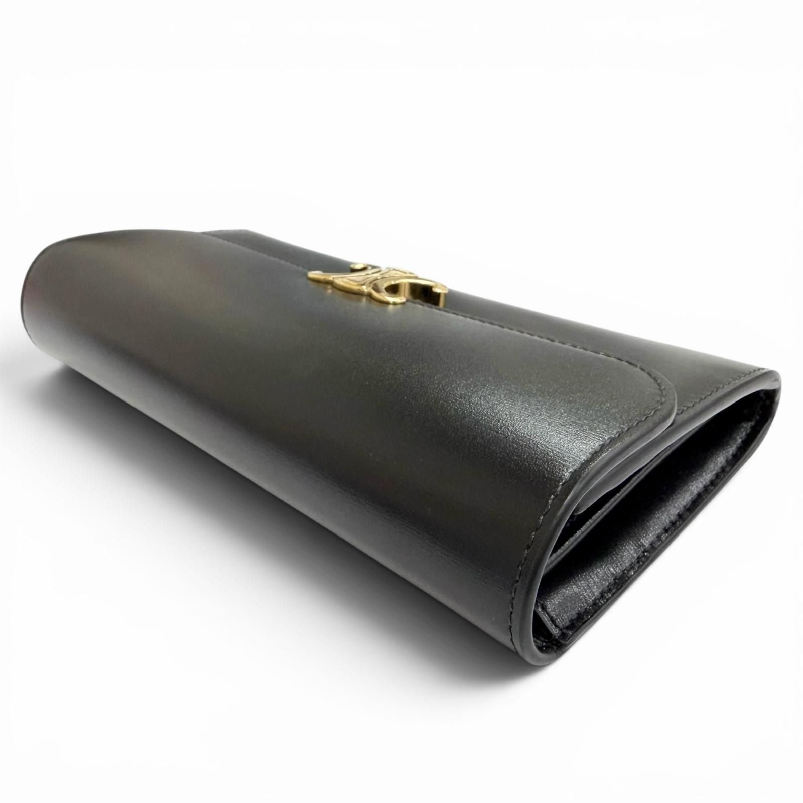 Celine Shiny Calfskin Triomphe Flap Large Wallet Bifold Black Gold — view 4
