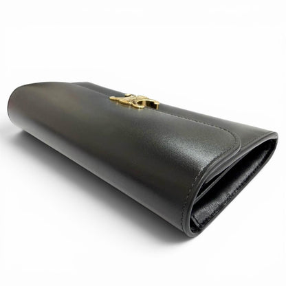 Celine Shiny Calfskin Triomphe Flap Large Wallet Bifold Black Gold — view 4