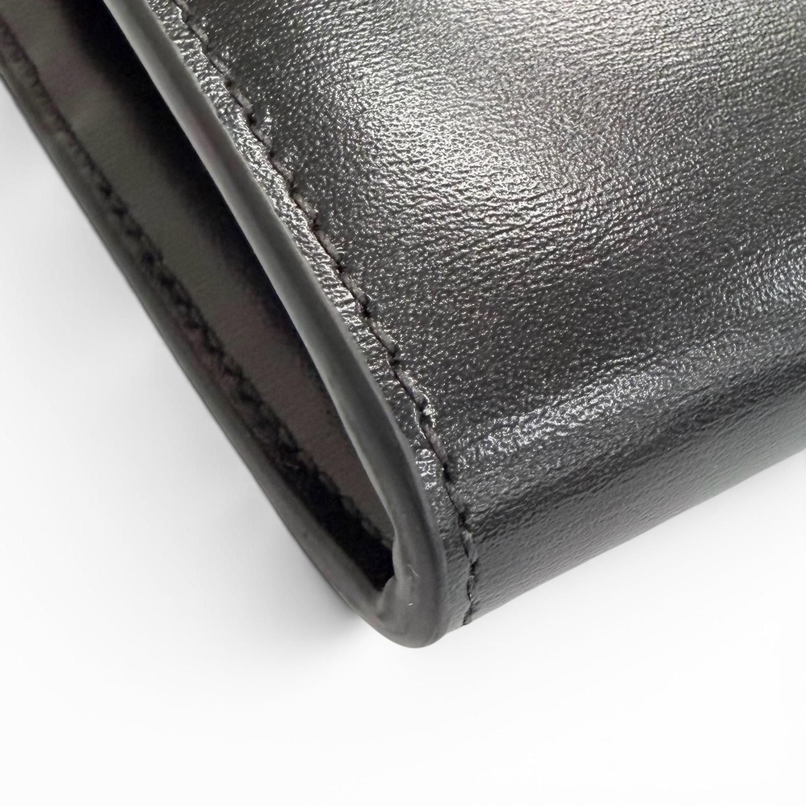 Celine Shiny Calfskin Triomphe Flap Large Wallet Bifold Black Gold — view 5