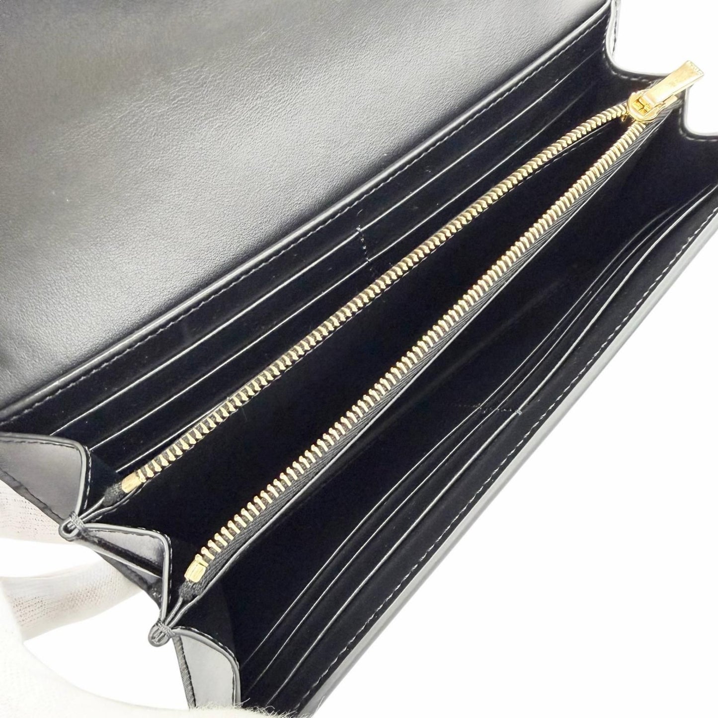 Celine Shiny Calfskin Triomphe Flap Large Wallet Bifold Black Gold — view 6