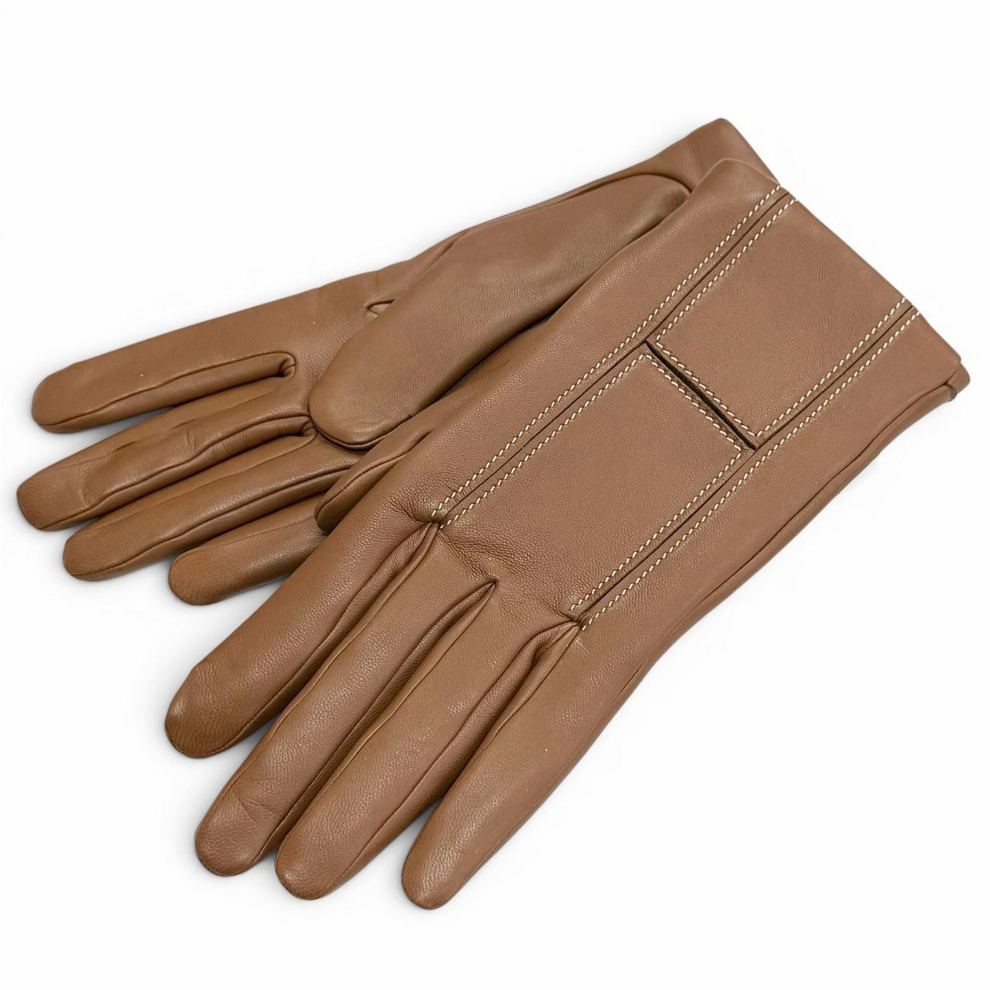 Hermes Lining Cashmere Stitch Lambskin Gloves Brown 7.5 Recommended