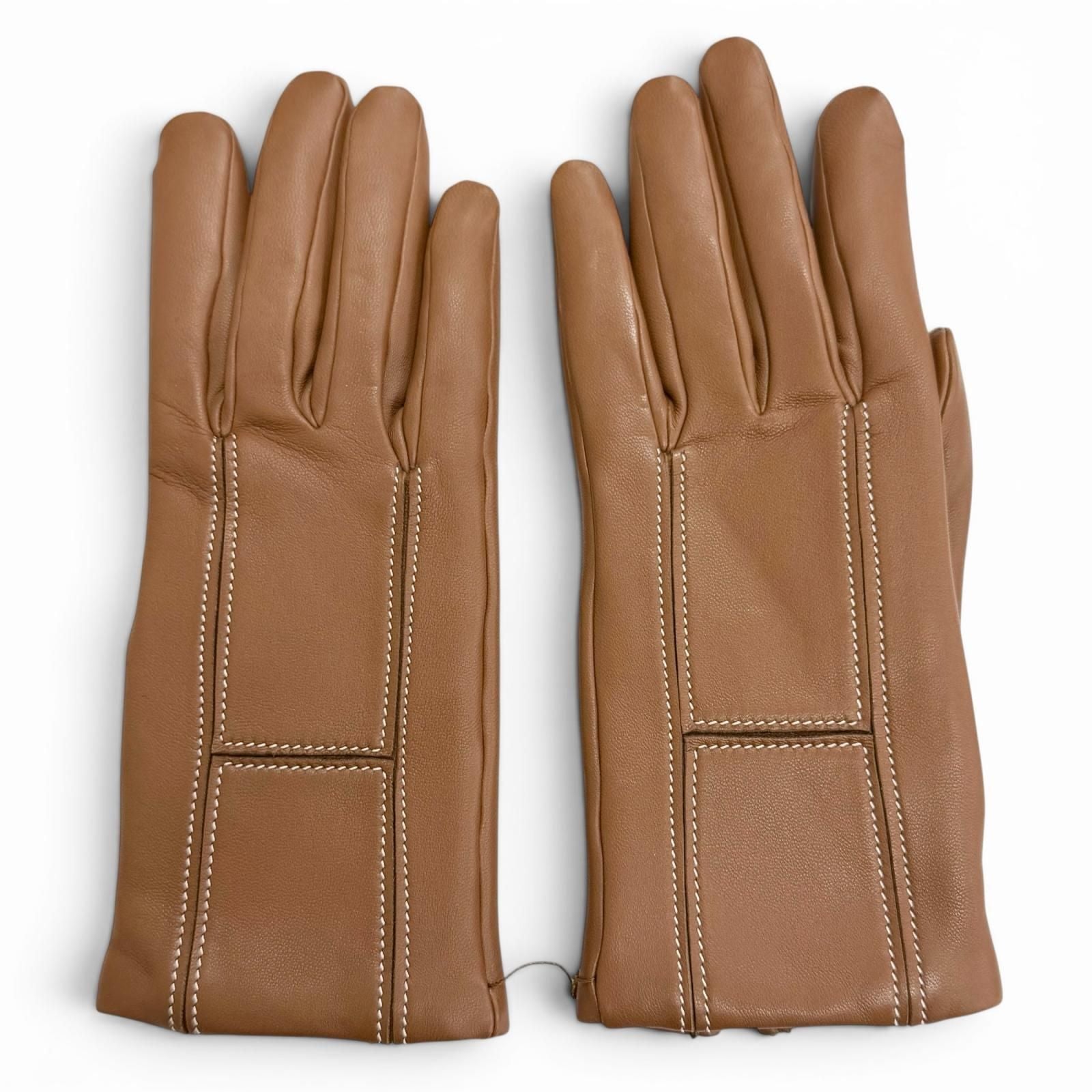 Hermes Lining Cashmere Stitch Lambskin Gloves Brown 7.5 Recommended — view 3