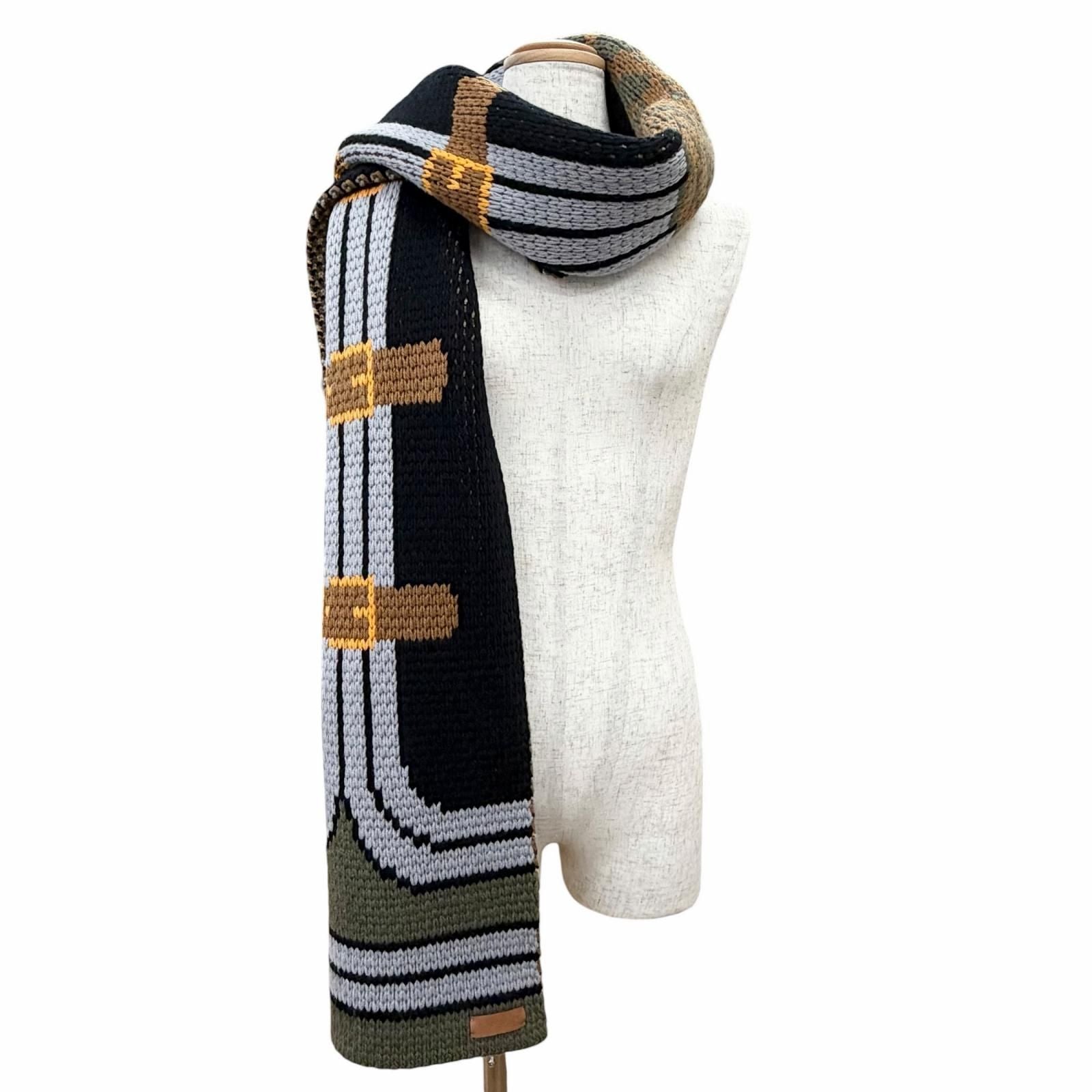 Hermes Grande Tenue Cashmere 100% Logo Leather Long Scarf with Patch Black — view 3