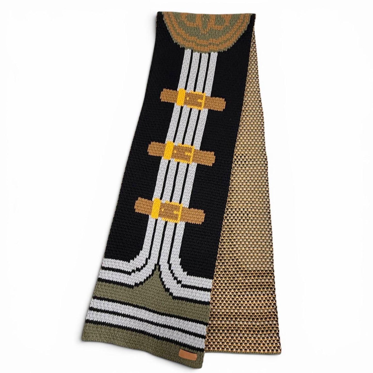 Hermes Grande Tenue Cashmere 100% Logo Leather Long Scarf with Patch Black — view 2