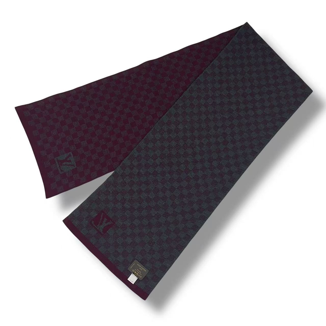 Louis Vuitton Scarf Wool LV Logo Gray Wine