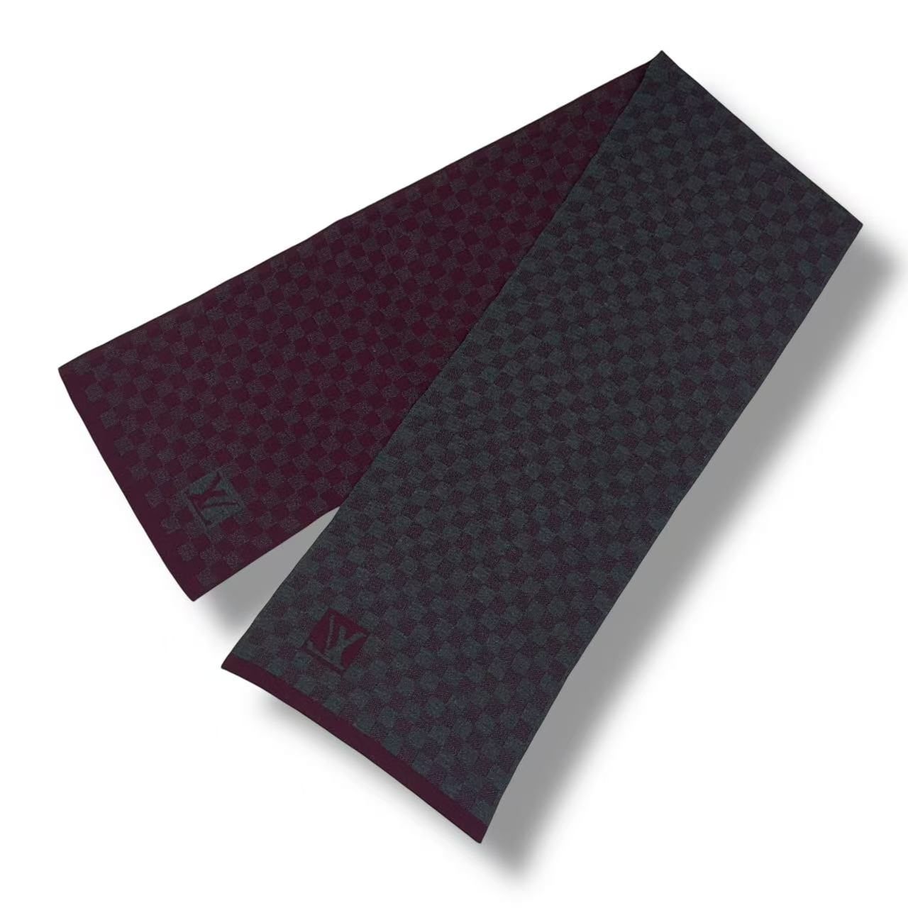 Louis Vuitton Scarf Wool LV Logo Gray Wine — view 2