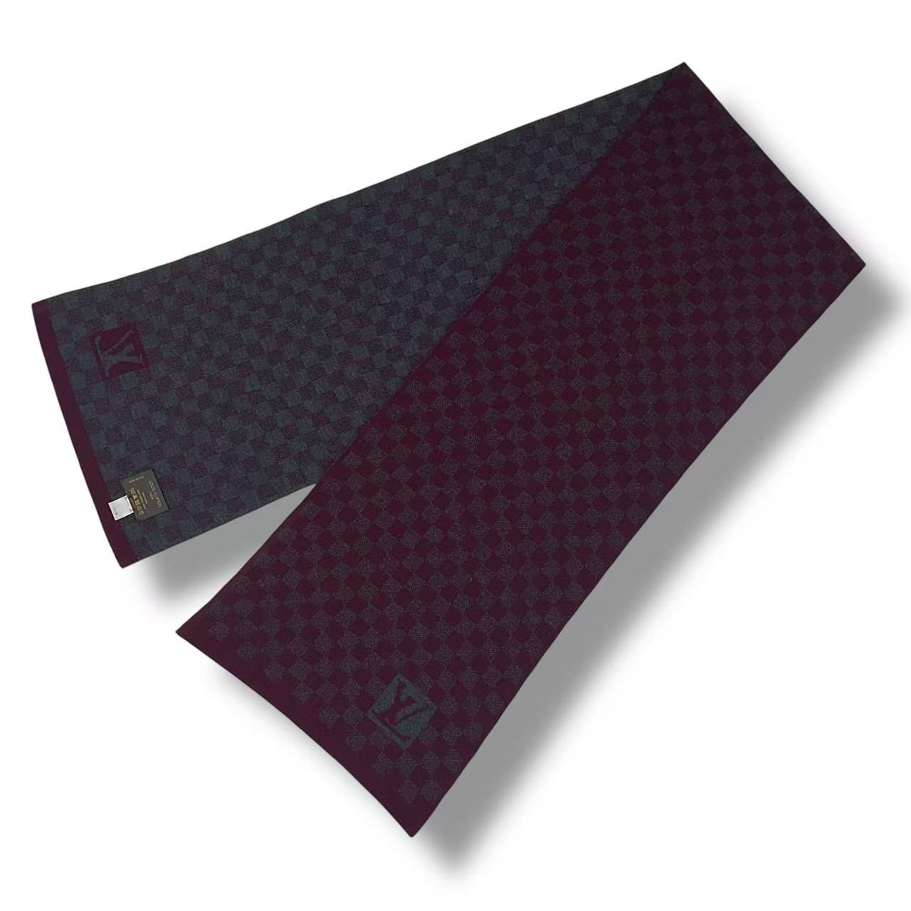 Louis Vuitton Scarf Wool LV Logo Gray Wine — view 3