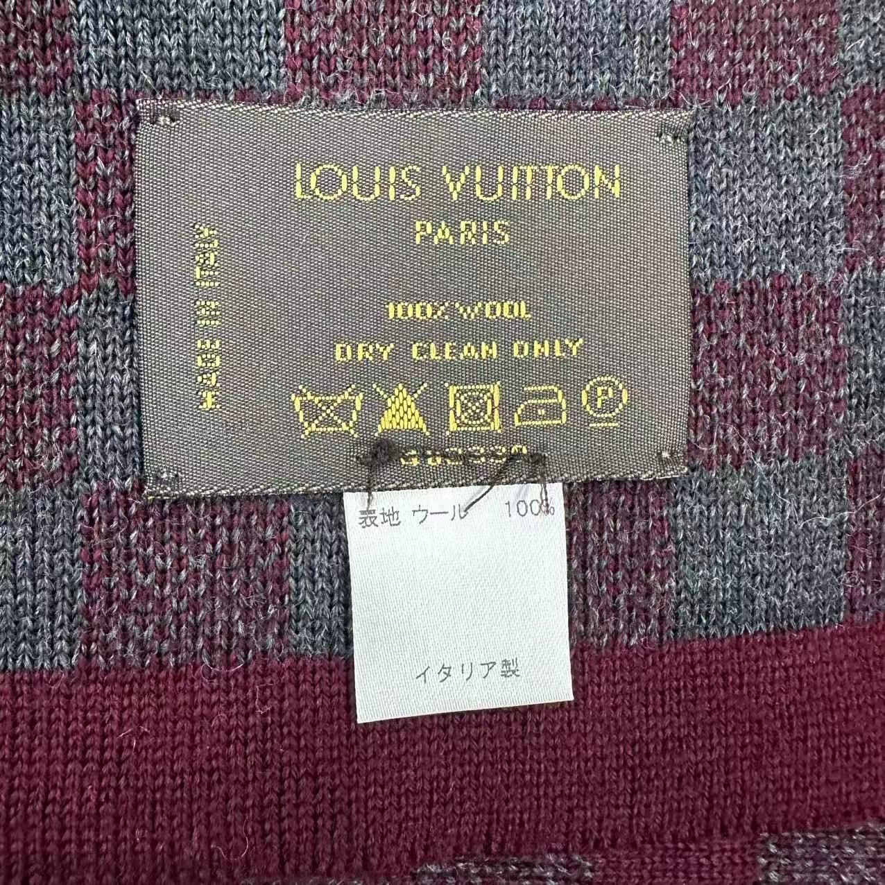 Louis Vuitton Scarf Wool LV Logo Gray Wine — view 7