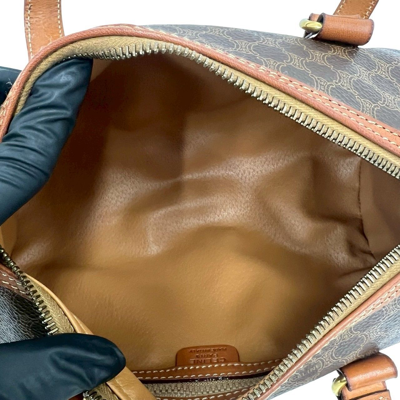 Celine Vintage Macadam Blason Triomphe Pattern Leather Tote Brown — view 9