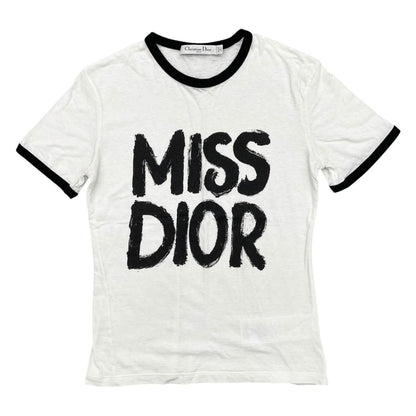 Dior Short Sleeve T-Shirt Graffiti Logo XS White Black