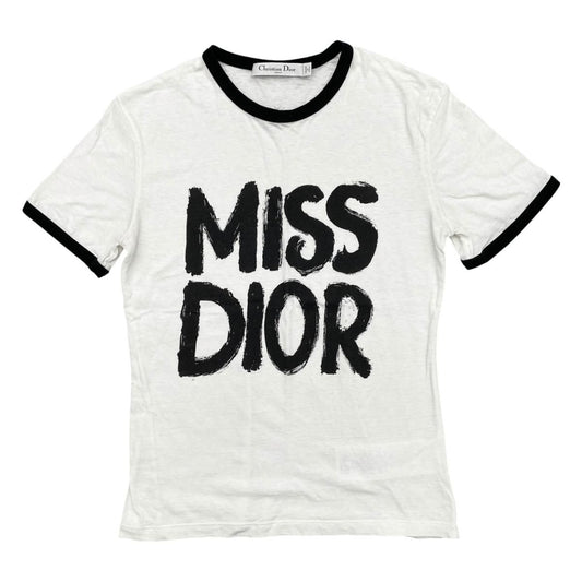 Dior Short Sleeve T-Shirt Graffiti Logo XS White Black