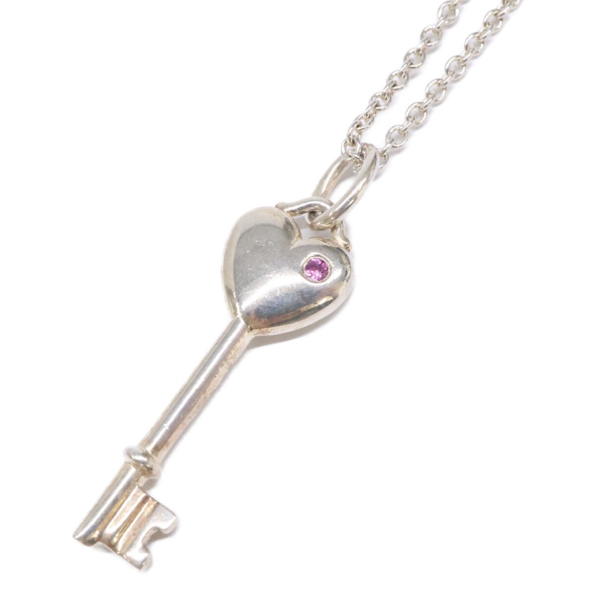 Tiffany & Co 925 Elsa Peretti Pink Saffiano Heart Key Pendant