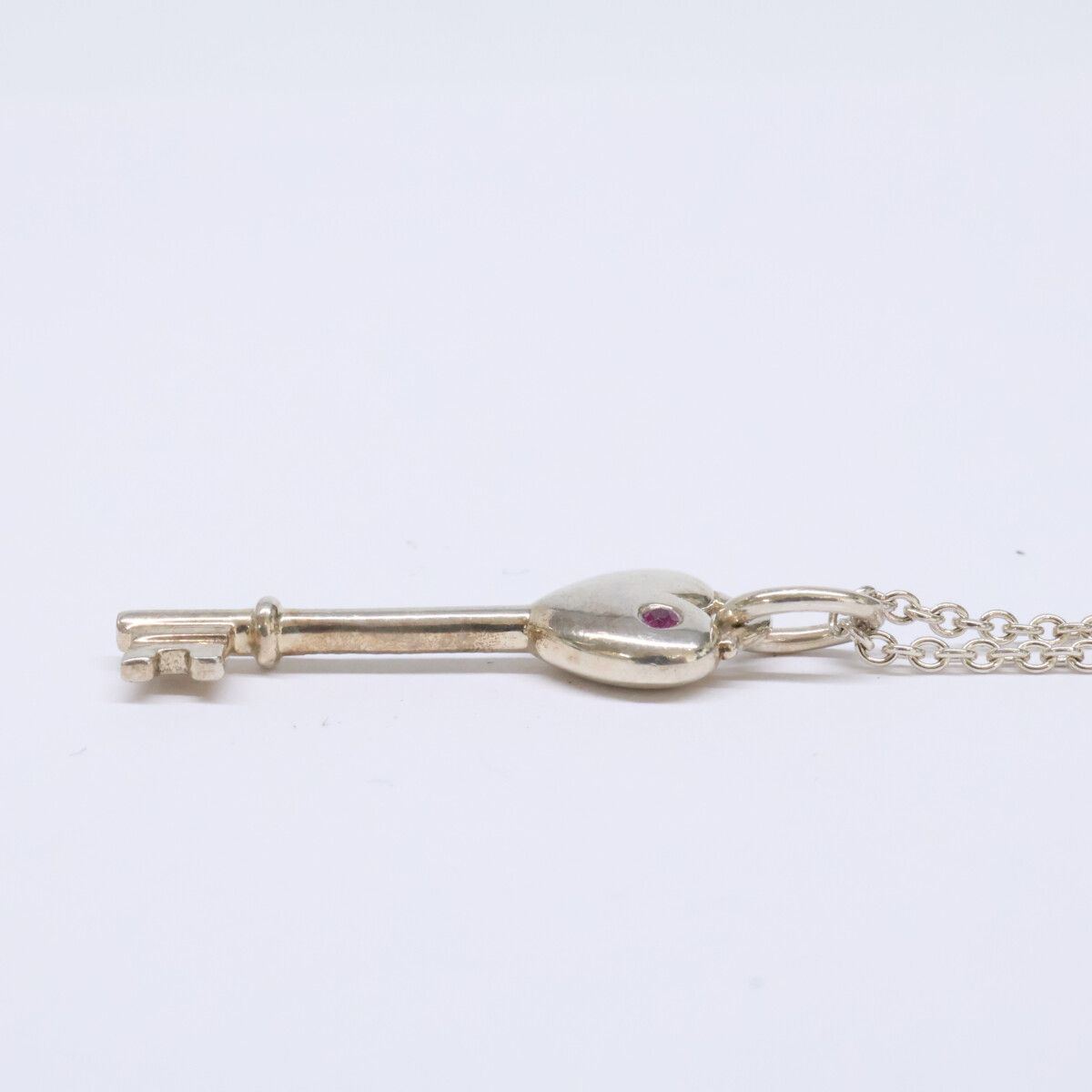 Tiffany & Co 925 Elsa Peretti Pink Saffiano Heart Key Pendant — view 3