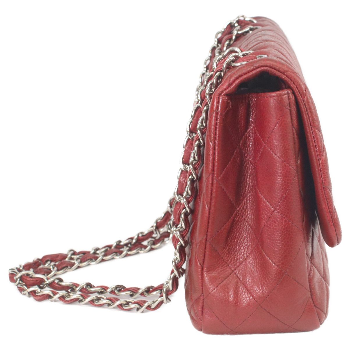 Chanel Bordeaux Caviar Single Flap Silver Deca Quilted — view 4
