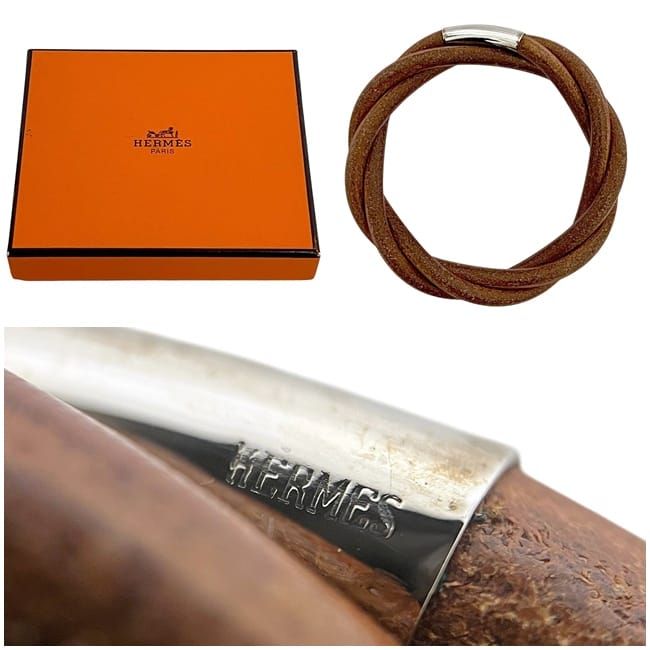 Hermes Tornado Bracelet Brown Bangle Leather — view 5