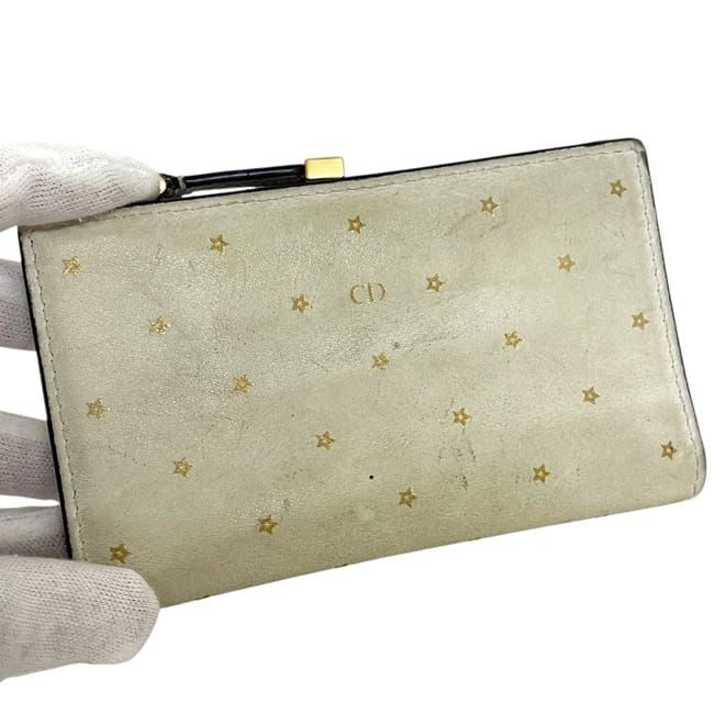 Dior Bifold Wallet Beige Star Pattern Leather — view 9
