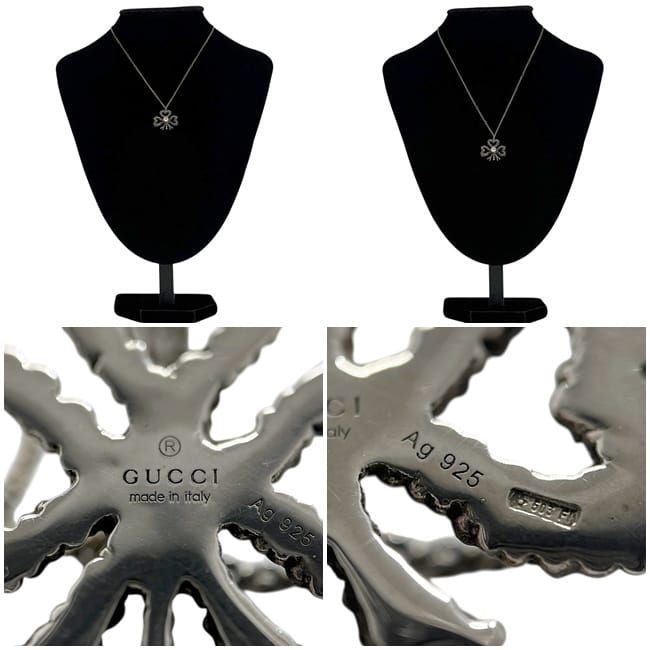 Gucci Necklace Silver Interlocking Clover 925 Sterling Faux Pearl — view 3
